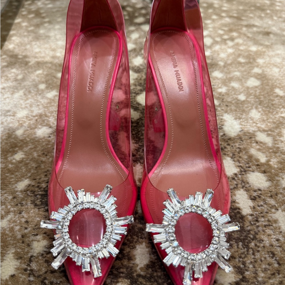 Amina Muaddi Pink Embellished Women's Shoes